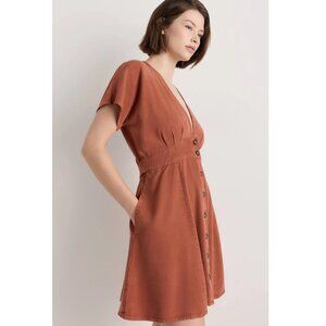 Quince Vintage Wash Tencel Button Front Dress In Terracotta M